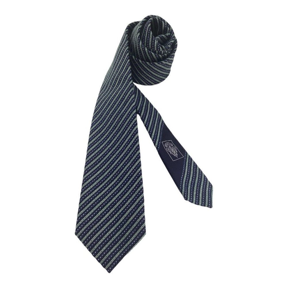 GUCCI Green Blue Striped Luxury Designer Silk Slim Tie Italy W: 2.8" NWOT